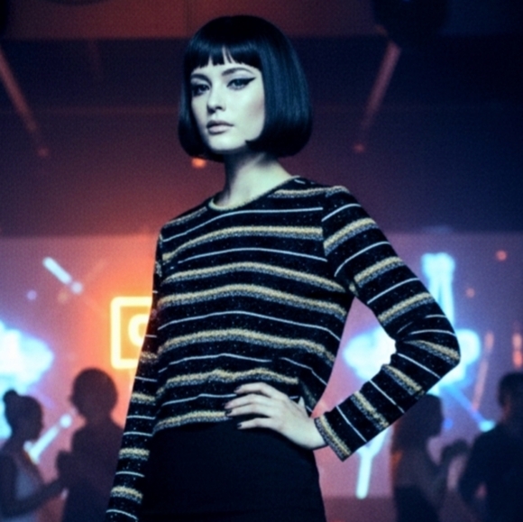 Topshop Glitter Stripe Top - Picture 1 of 6